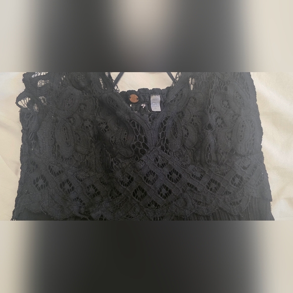 Free People Adella Lace Mini Dress Black Medium Boho Crochet Crisscross Back - Picture 8 of 14